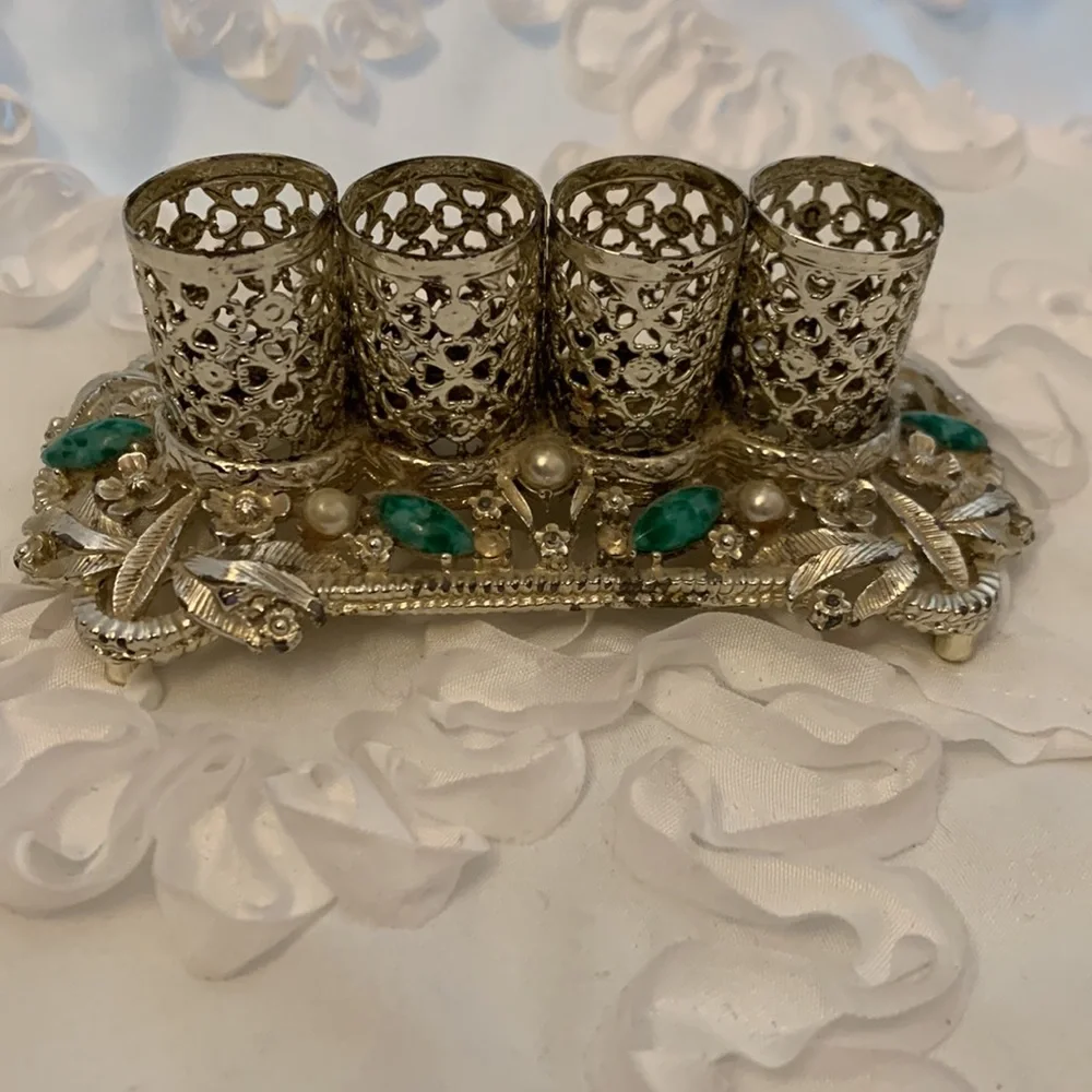 Sam Fink Vintage Filigreed Embellished Lipstick Holder Goldtone Silvertone